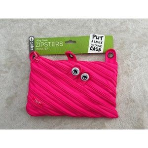 Zipsters 3 Ring Binder Pouch Neon Pink Monster Pencil Bag